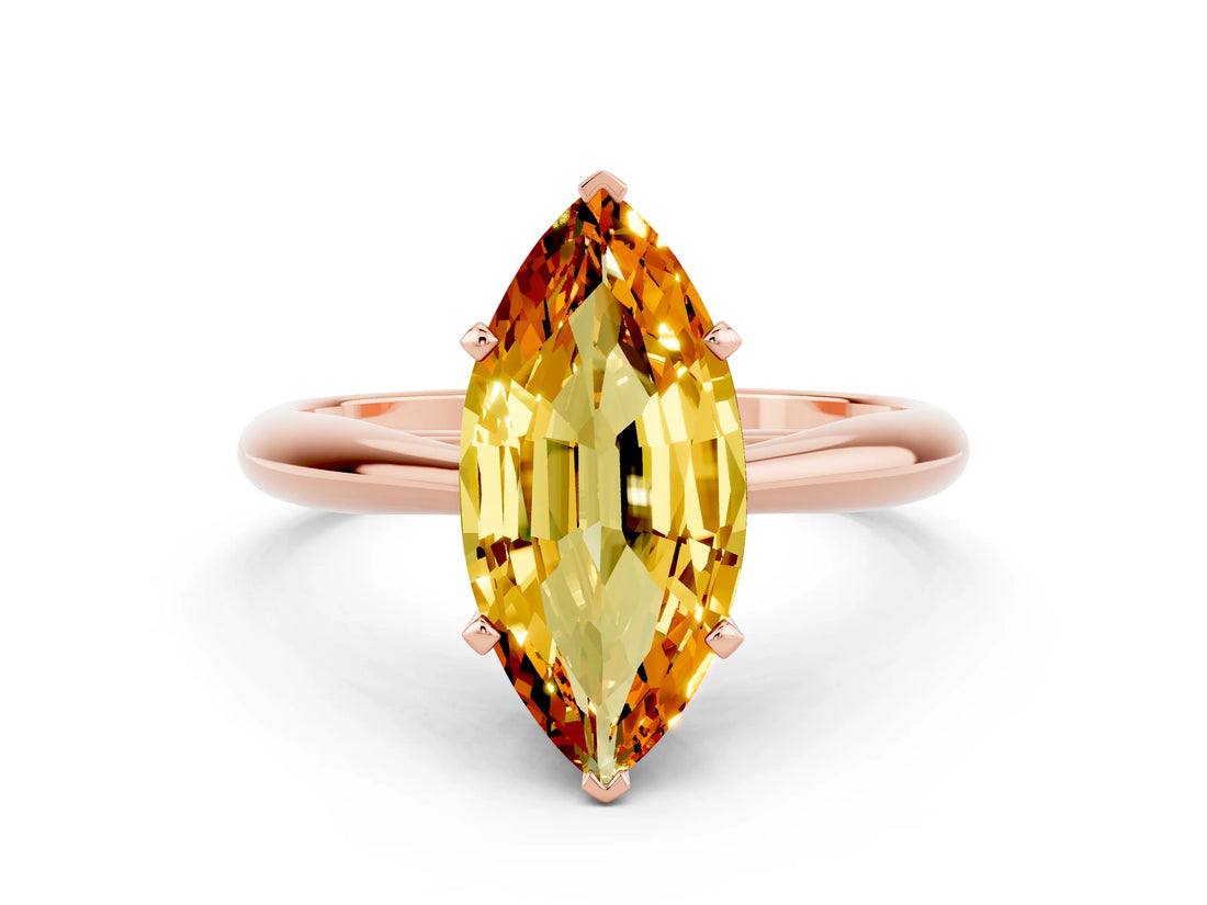 Rose gold Marquise Cut Citrine Solitaire Engagement Ring with Cathedral Setting and Four-Prong Mount_30