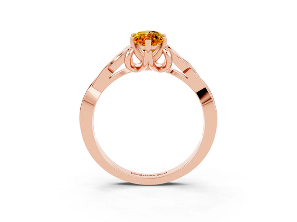 Rose gold Marquise Cut Citrine Solitaire Engagement Ring with Celtic Knot Band and Four-Prong Setting