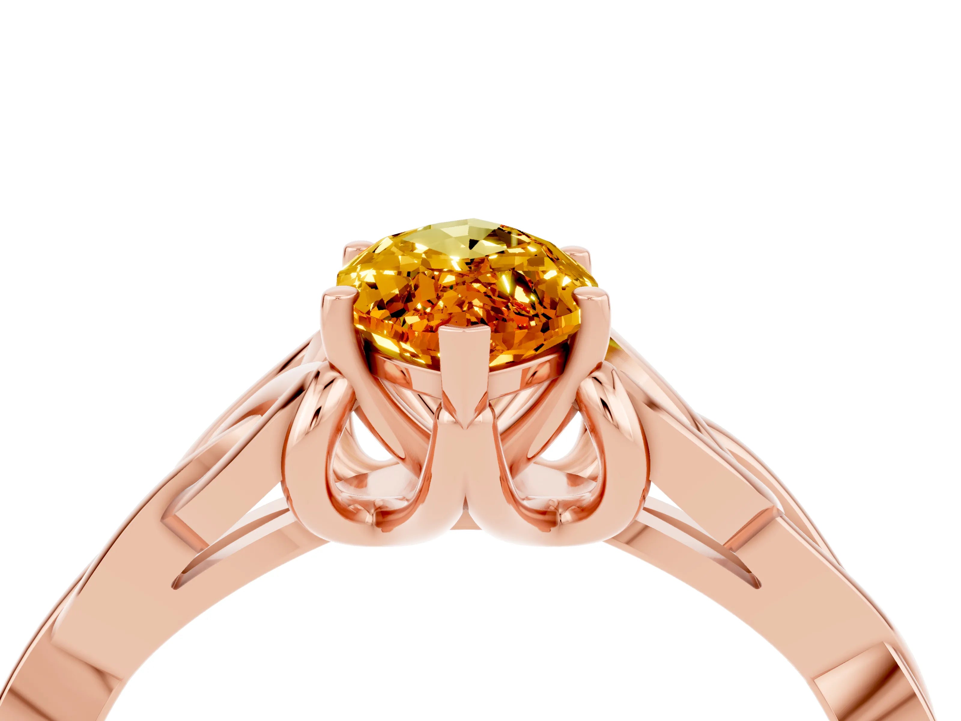 Rose gold Marquise Cut Citrine Solitaire Engagement Ring with Celtic Knot Band and Four-Prong Setting_4