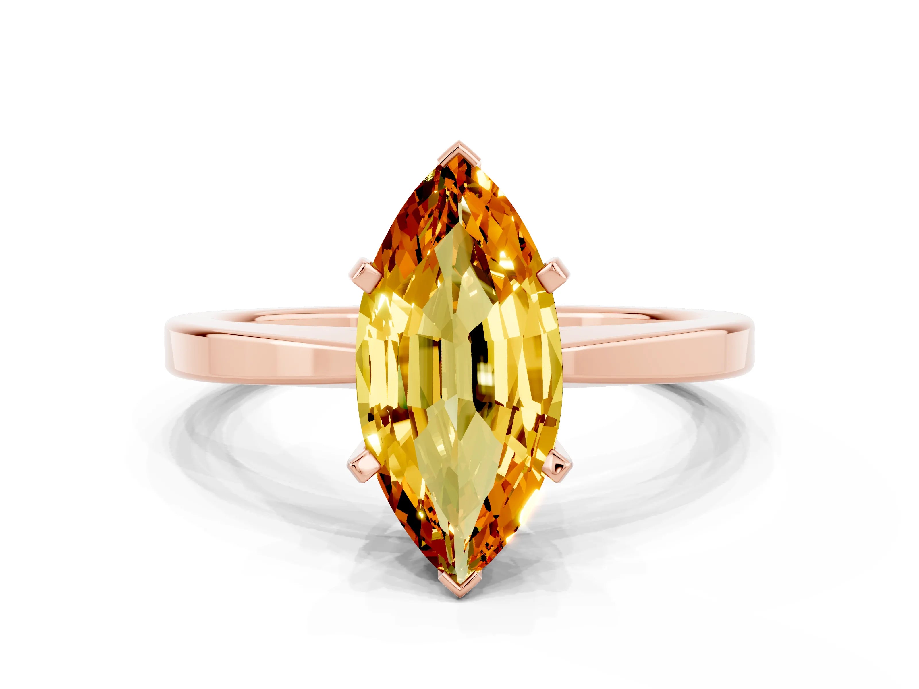 Rose gold Marquise Cut Citrine Solitaire Engagement Ring with Classic Band and Four-Prong Setting_24