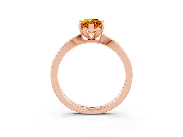 Rose gold Marquise Cut Citrine Solitaire Engagement Ring with Classic Band and Four-Prong Setting