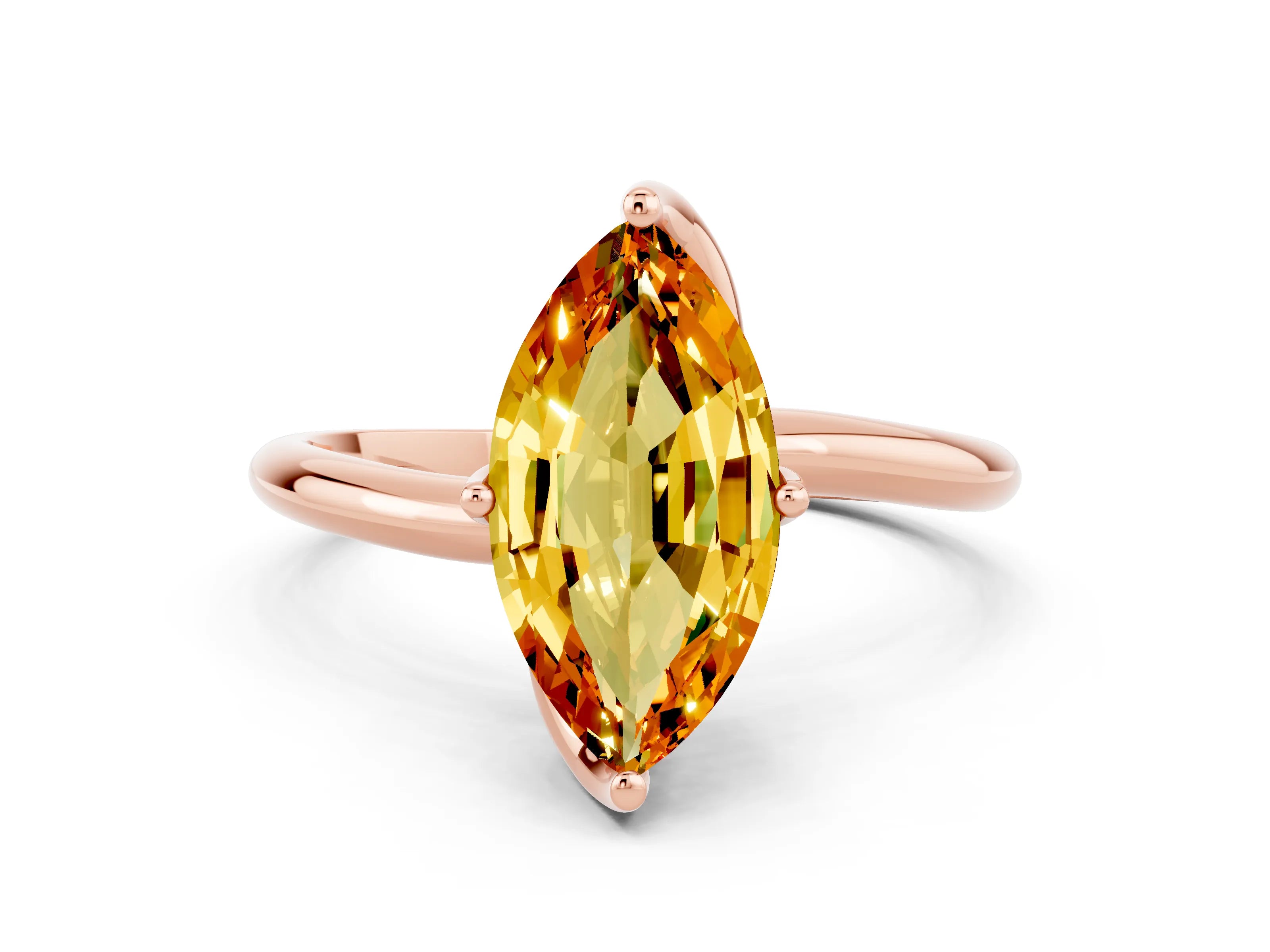 Rose gold Marquise Cut Citrine Solitaire Engagement Ring with Four-Prong Setting and Classic Band_12