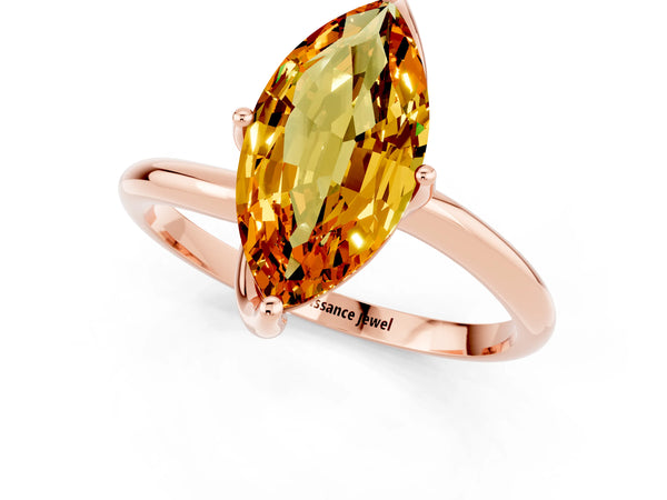 Rose gold Marquise Cut Citrine Solitaire Engagement Ring with Four-Prong Setting and Classic Band