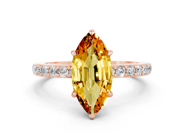 Rose gold Marquise Cut Citrine Solitaire Engagement Ring with Pavé Band and Four-Prong Setting