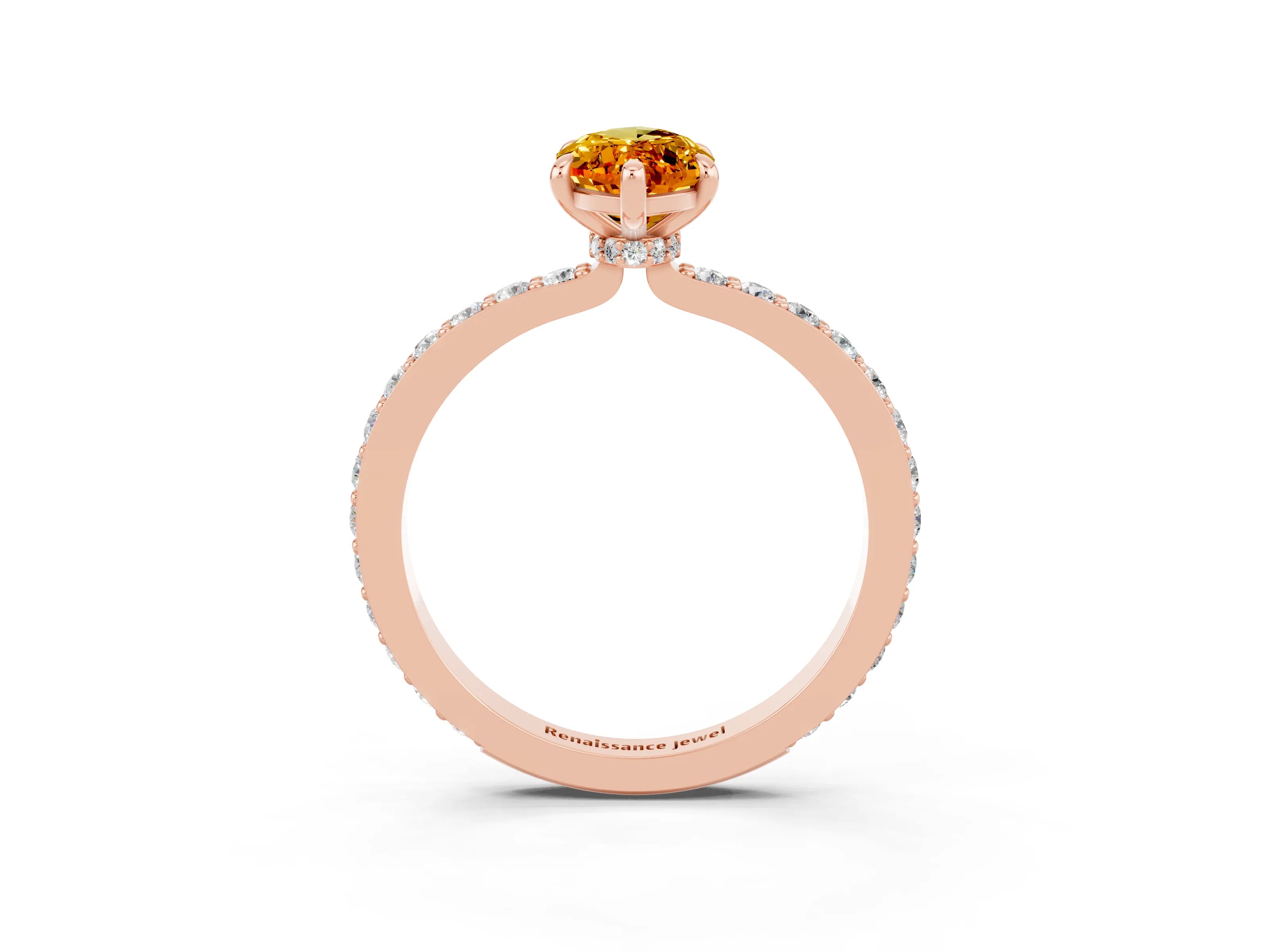 Rose gold Marquise Cut Citrine Solitaire Engagement Ring with Pavé Band and Four-Prong Setting_3