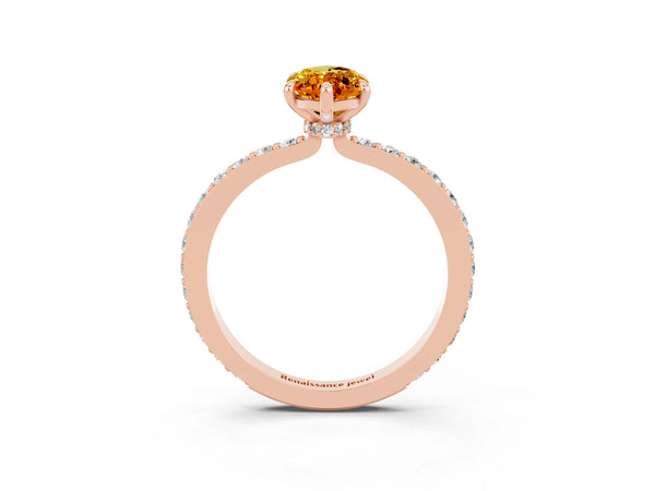 Rose gold Marquise Cut Citrine Solitaire Engagement Ring with Pavé Band and Four-Prong Setting