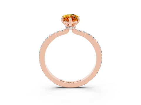 Rose gold Marquise Cut Citrine Solitaire Engagement Ring with Pavé Band and Four-Prong Setting_3