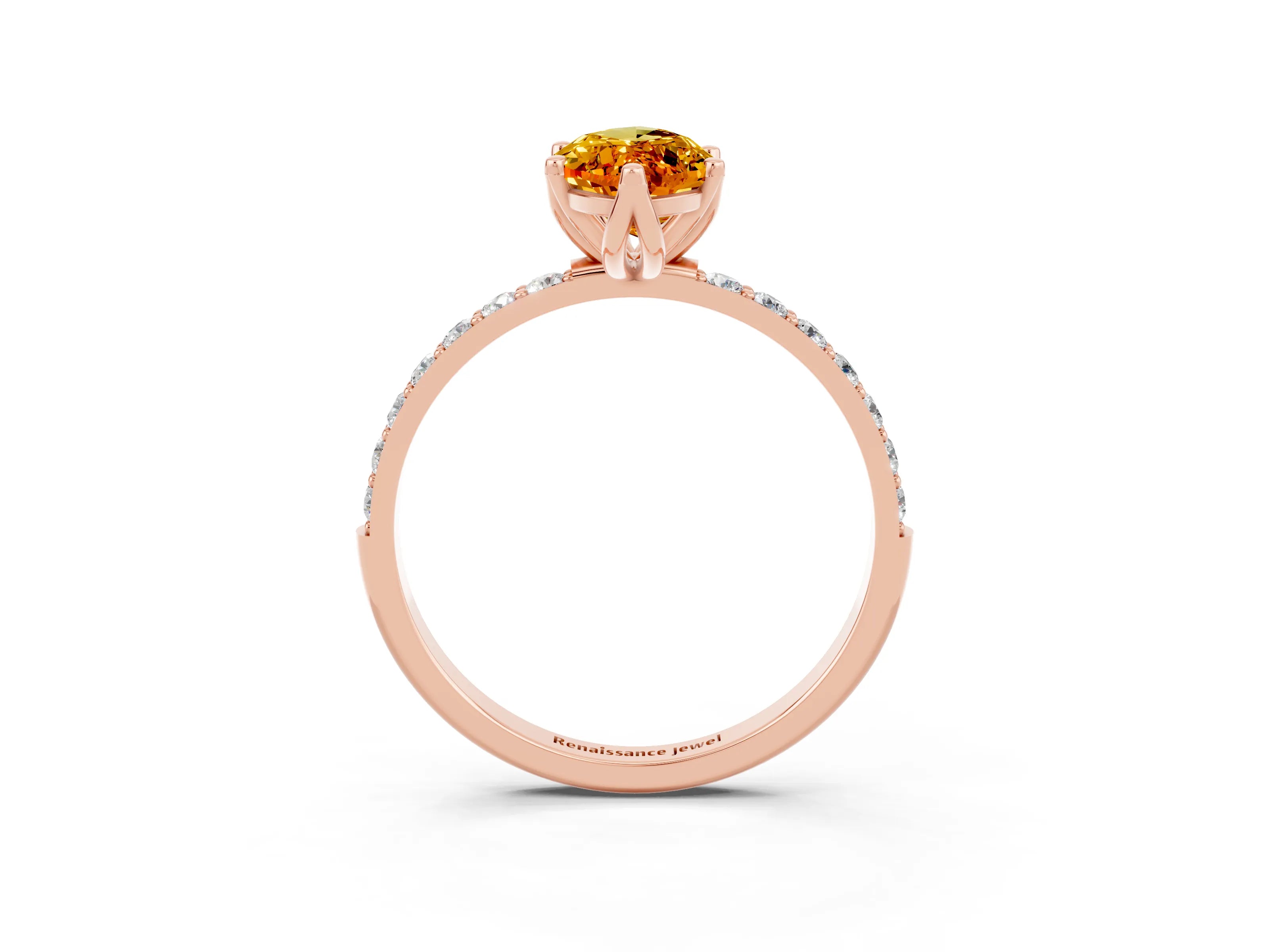 Rose gold Marquise Cut Citrine Solitaire Engagement Ring with Pavé Band and Prong Setting_3