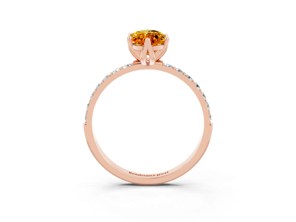 Rose gold Marquise Cut Citrine Solitaire Engagement Ring with Round  Pavé Band and Prong Setting