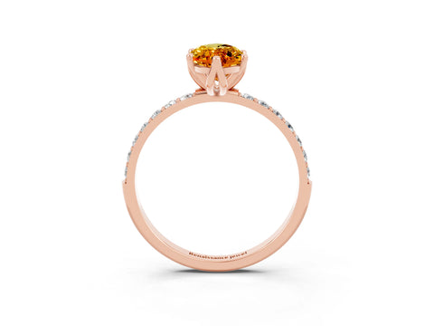 Rose gold Marquise Cut Citrine Solitaire Engagement Ring with Pavé Band and Prong Setting_3