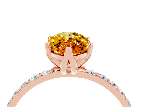 Rose gold Marquise Cut Citrine Solitaire Engagement Ring with Pavé Band and Prong Setting_4