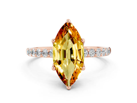 Rose gold Marquise Cut Citrine Solitaire Engagement Ring with Pavé Band and Prong Setting