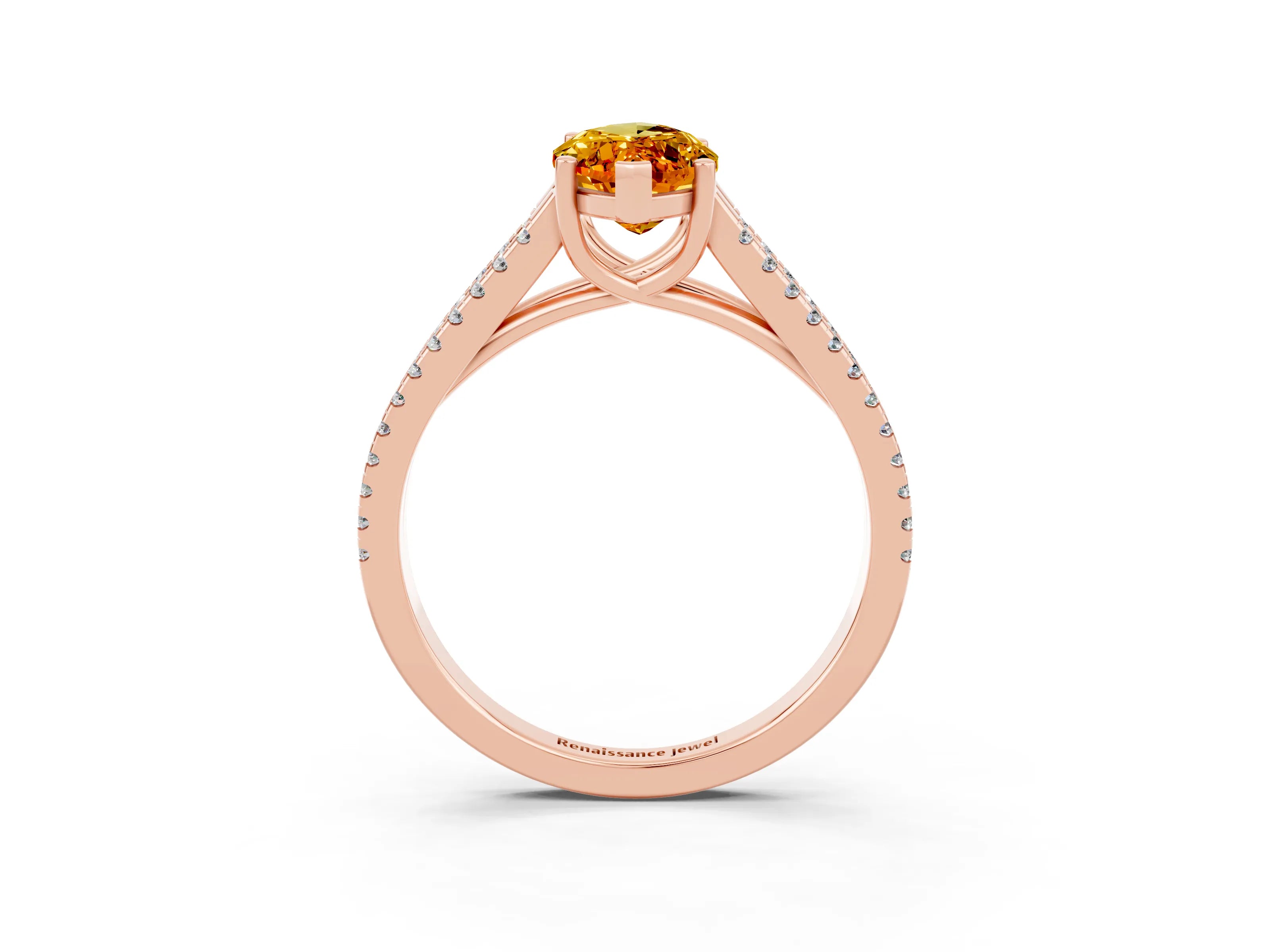 Rose gold Marquise Cut Citrine Solitaire Engagement Ring with Split Shank Pavé Band_3