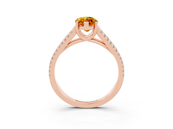 Rose gold Marquise Cut Citrine Solitaire Engagement Ring with Split Shank Pavé Band