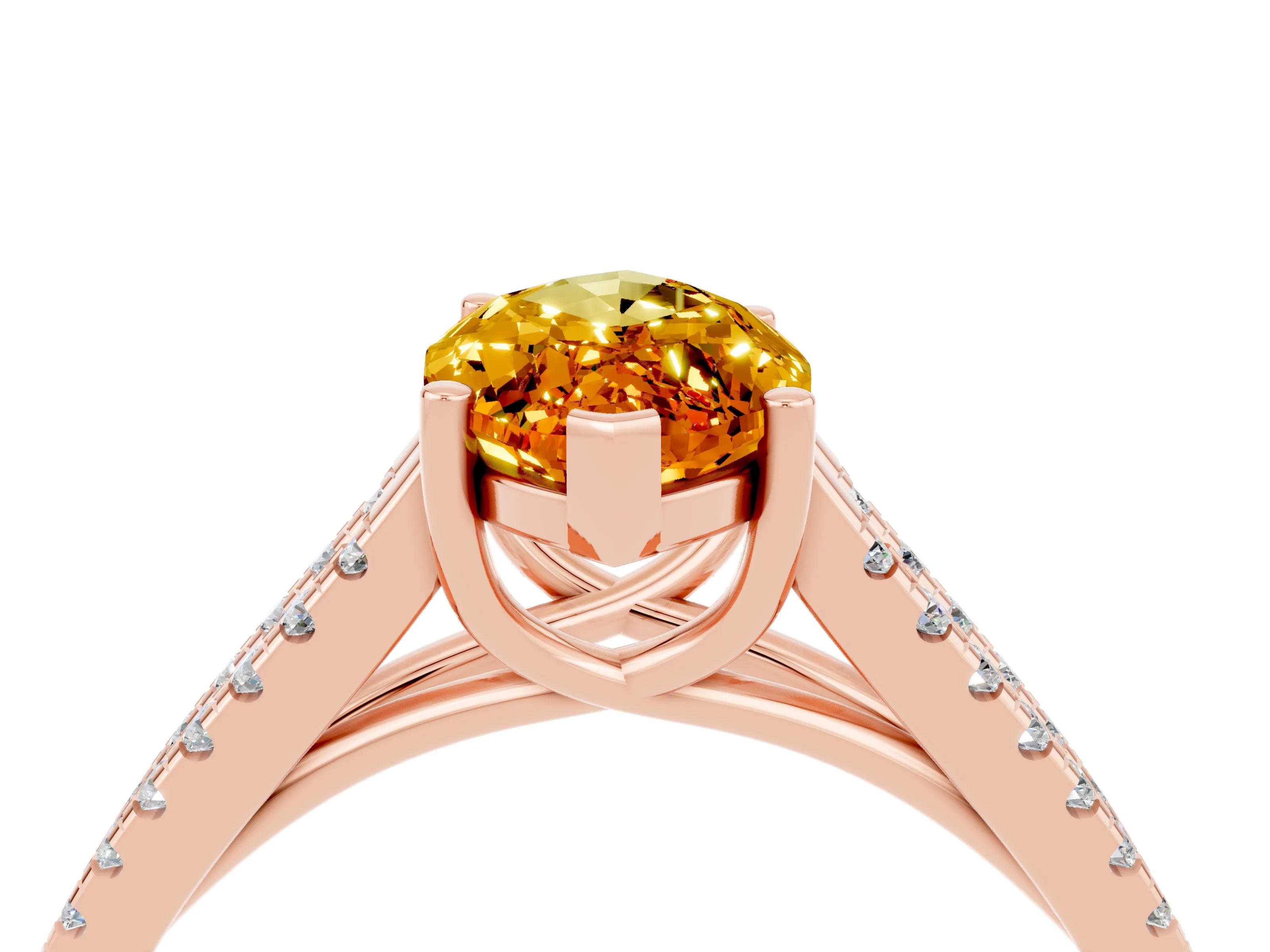Rose gold Marquise Cut Citrine Solitaire Engagement Ring with Split Shank Pavé Band_4