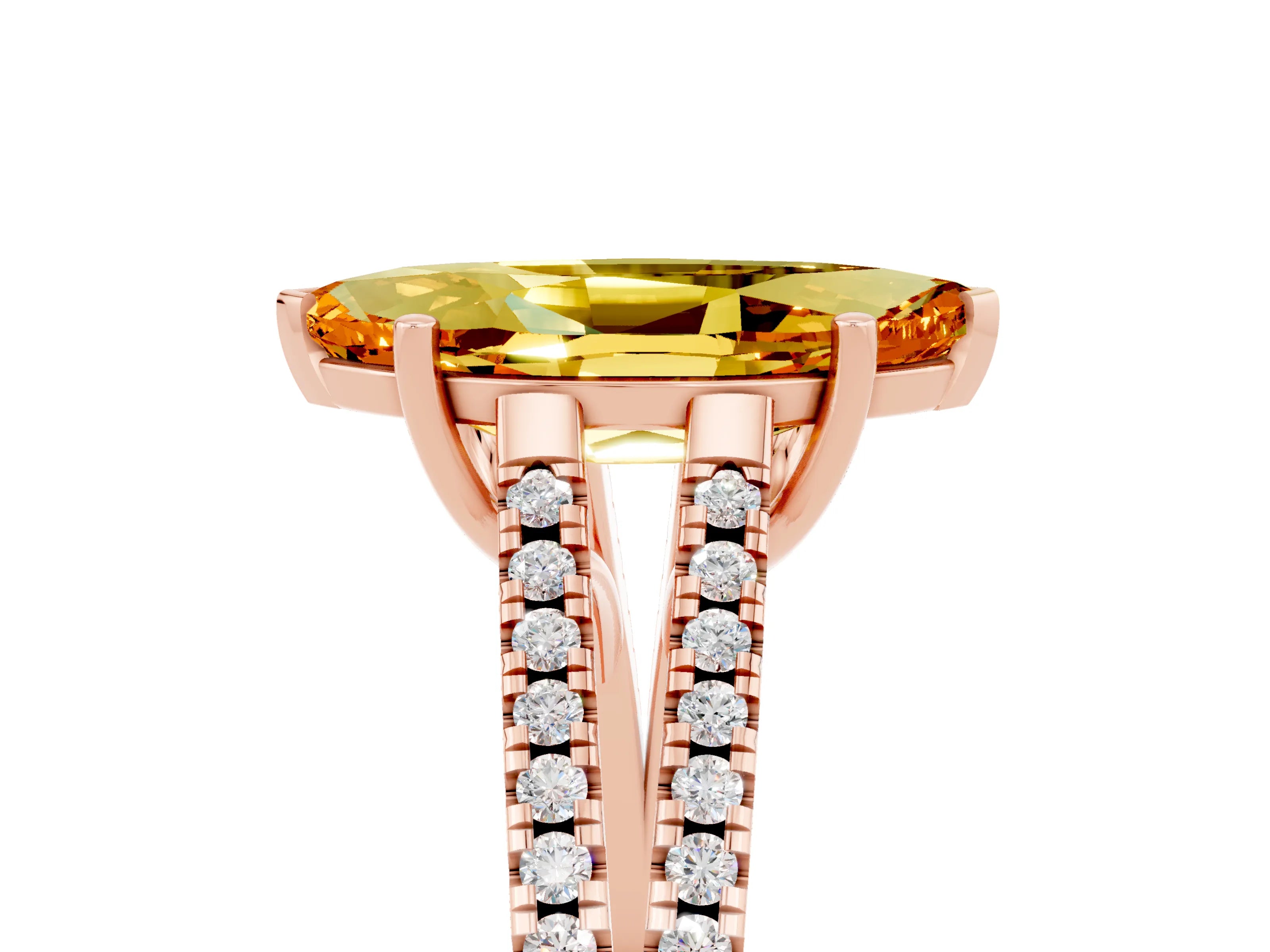 Rose gold Marquise Cut Citrine Solitaire Engagement Ring with Split Shank Pavé Band_5