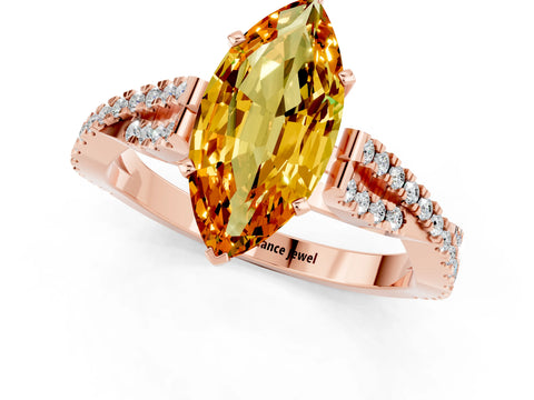 Rose gold Marquise Cut Citrine Solitaire Engagement Ring with Twisted Pavé Band and Four-Prong Setting_1