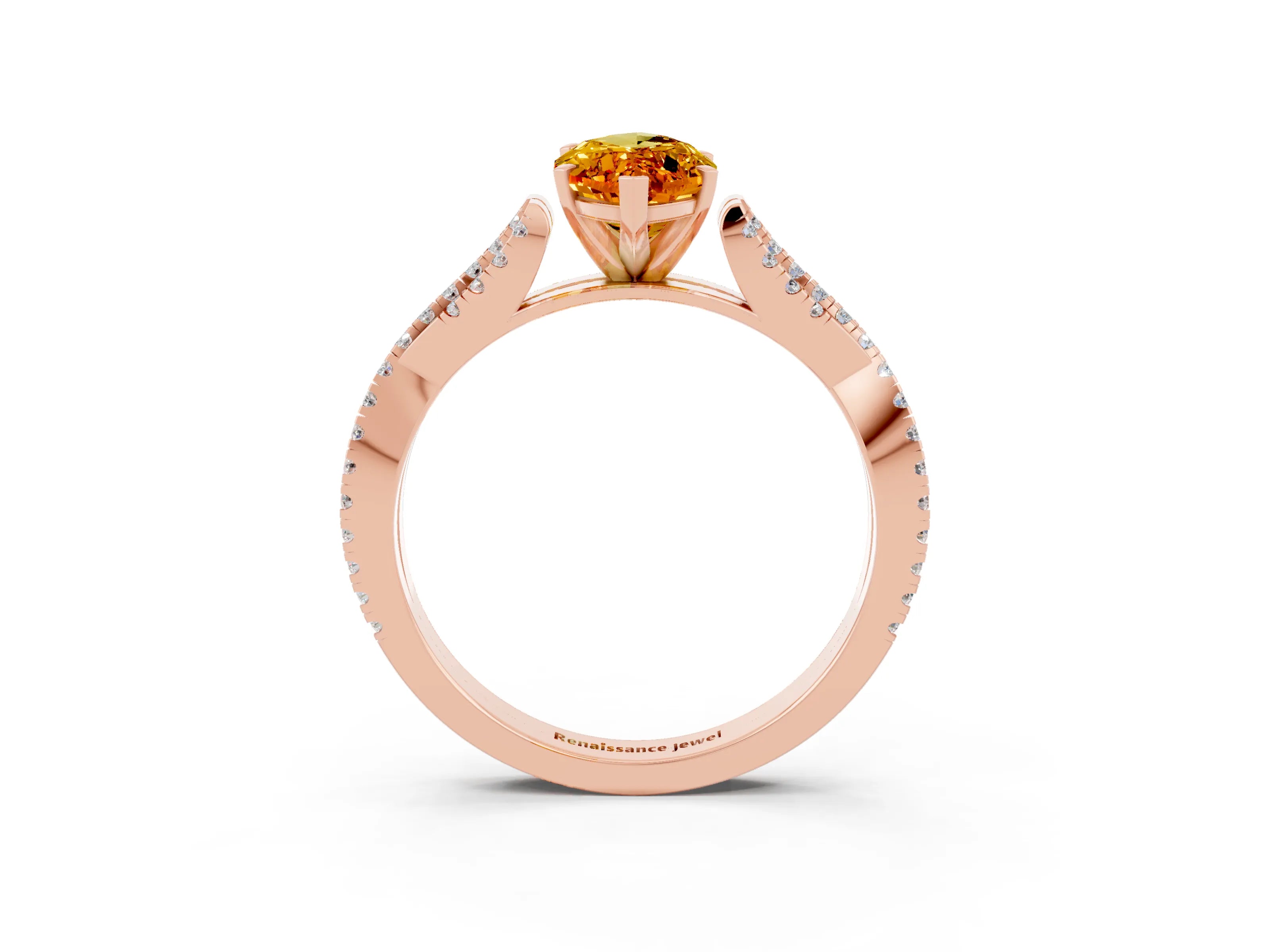 Rose gold Marquise Cut Citrine Solitaire Engagement Ring with Twisted Pavé Band and Four-Prong Setting_3