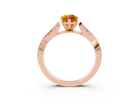Rose gold Marquise Cut Citrine Solitaire Engagement Ring with Twisted Pavé Band and Four-Prong Setting_3