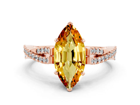 Rose gold Marquise Cut Citrine Solitaire Engagement Ring with Twisted Pavé Band and Four-Prong Setting
