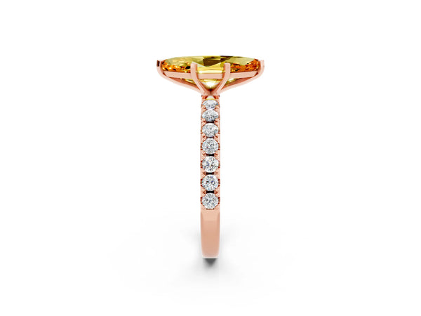 Rose gold Marquise Cut Citrine Solitaire Pavé Band with Four-Prong Setting