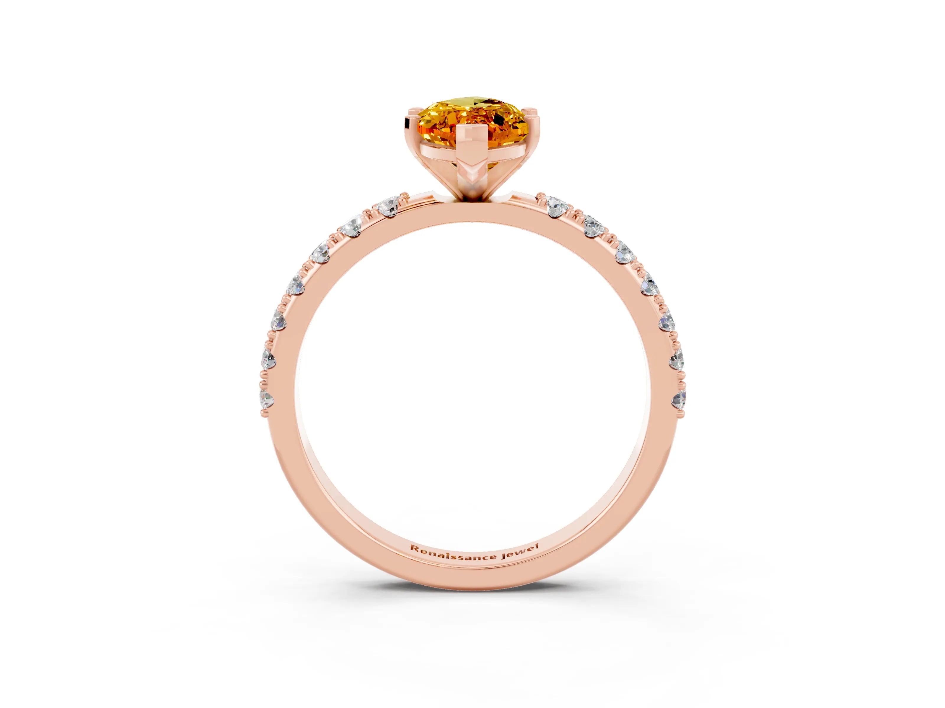 Rose gold Marquise Cut Citrine Solitaire Pavé Band with Four-Prong Setting_3