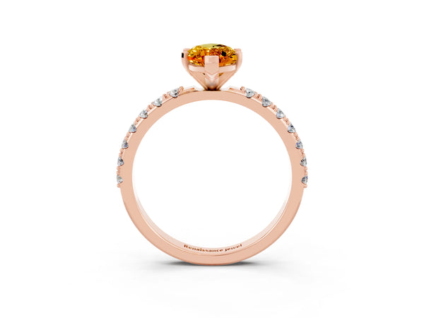 Rose gold Marquise Cut Citrine Solitaire Pavé Band with Four-Prong Setting