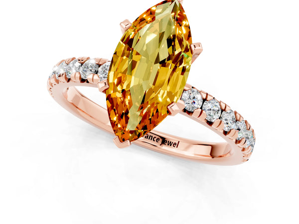Rose gold Marquise Cut Citrine Solitaire Pavé Engagement Ring with Round Band and Prong Setting