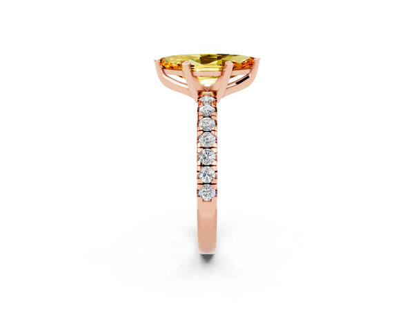 Rose gold Marquise Cut Citrine Solitaire Pavé Engagement Ring with Round Band and Prong Setting