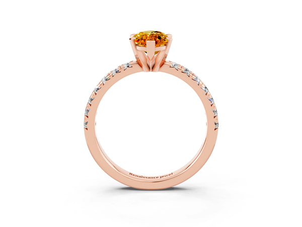 Rose gold Marquise Cut Citrine Solitaire Pavé Engagement Ring with Round Band and Prong Setting