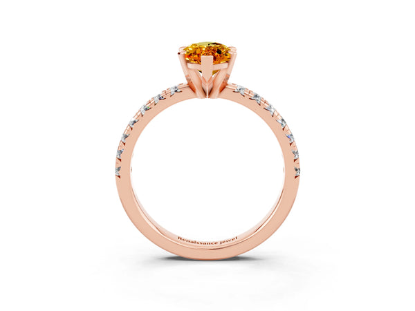 Rose gold Marquise Cut Citrine Solitaire Pavé Engagement Ring with Round Band and Prong Setting