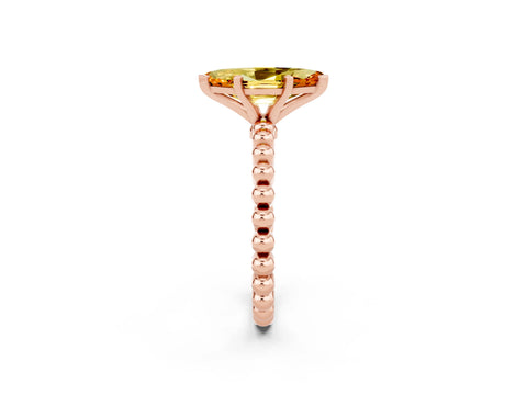 Rose gold Marquise Cut Citrine Solitaire Ring with Beaded Band and Prong Setting_2