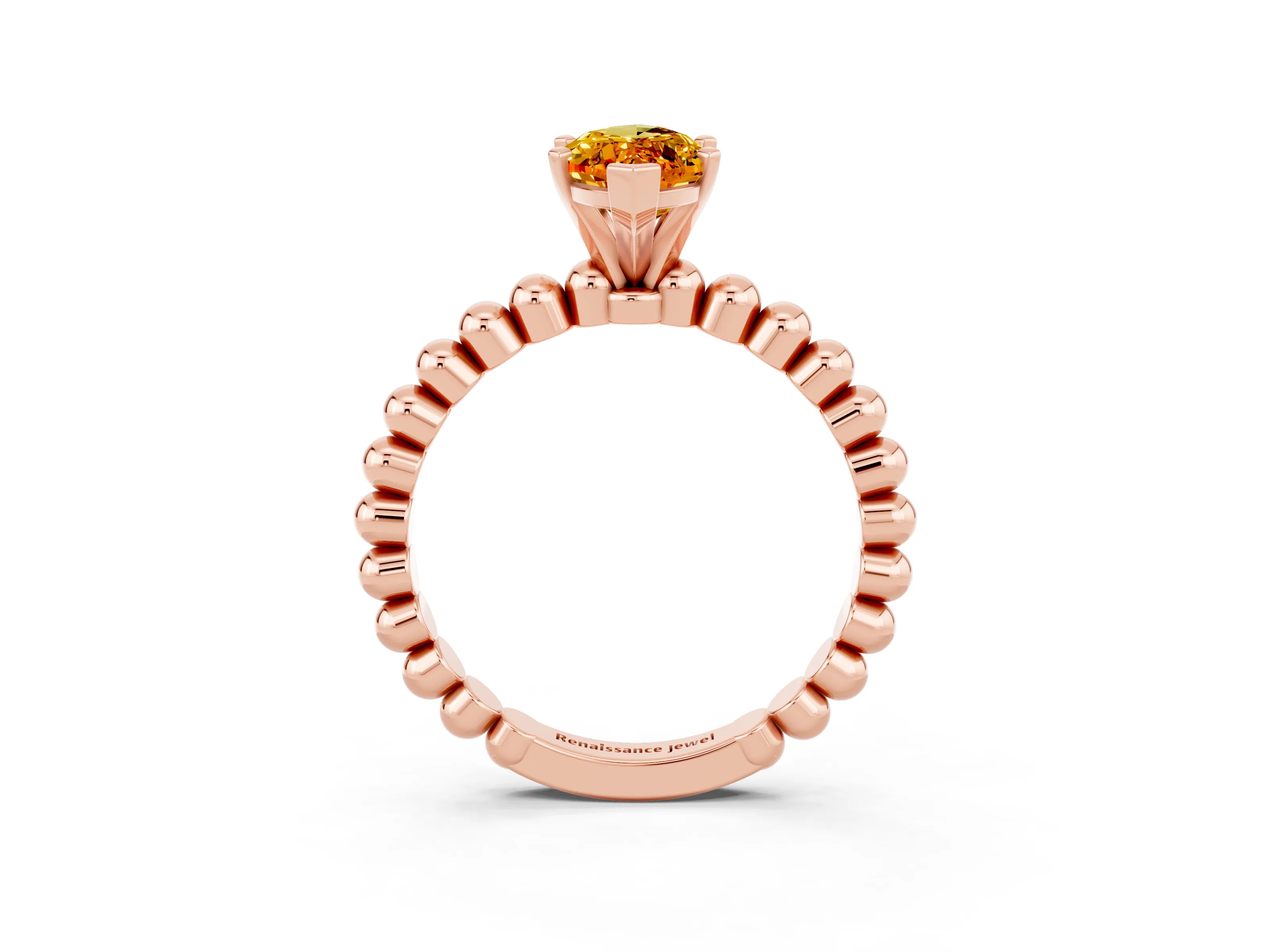 Rose gold Marquise Cut Citrine Solitaire Ring with Beaded Band and Prong Setting_3