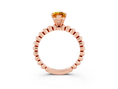 Rose gold Marquise Cut Citrine Solitaire Ring with Beaded Band and Prong Setting_3