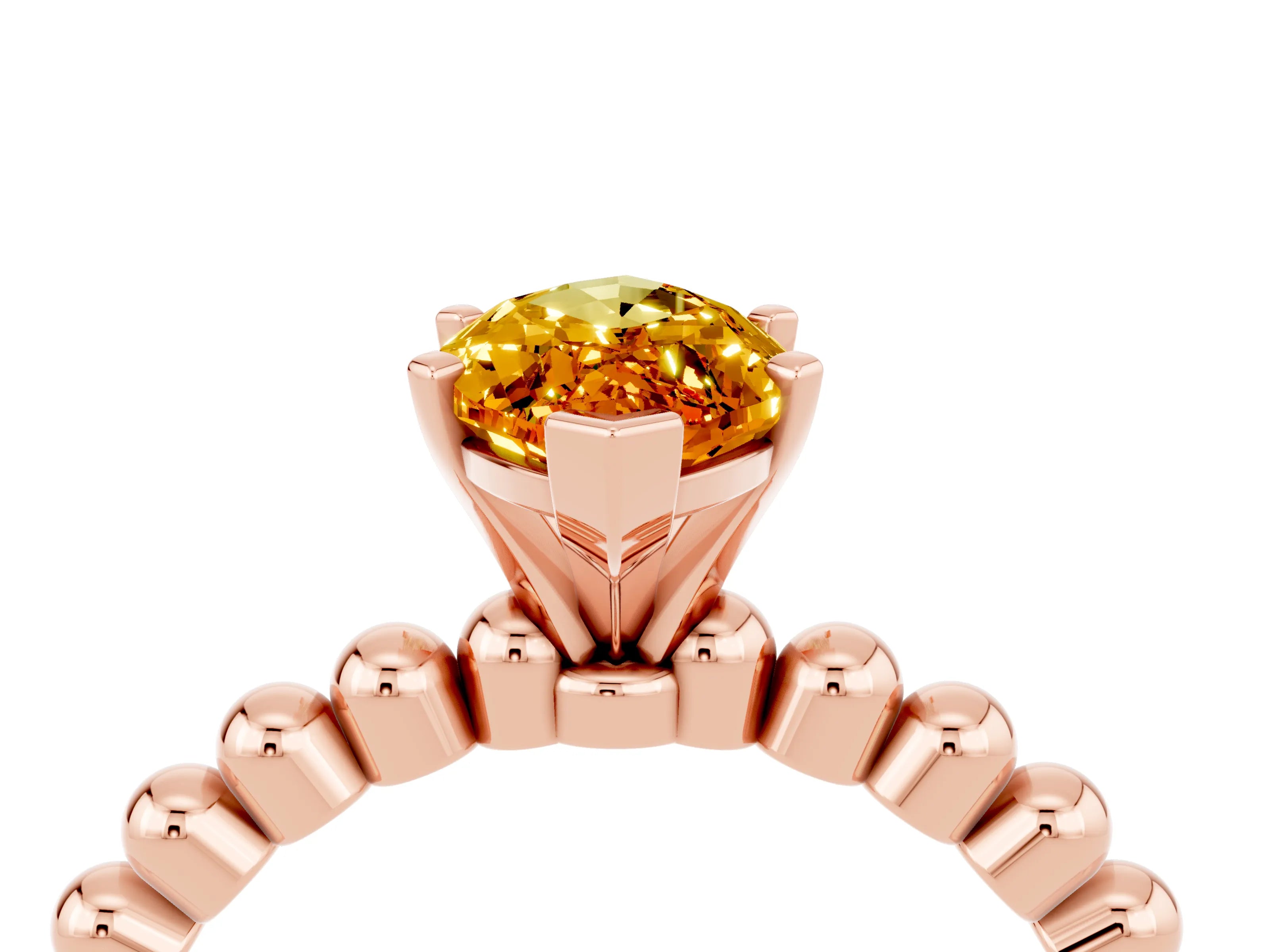 Rose gold Marquise Cut Citrine Solitaire Ring with Beaded Band and Prong Setting_4
