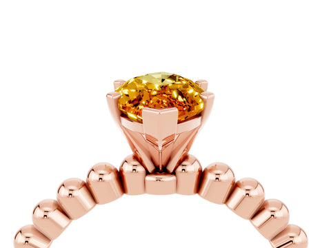 Rose gold Marquise Cut Citrine Solitaire Ring with Beaded Band and Prong Setting_4