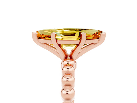 Rose gold Marquise Cut Citrine Solitaire Ring with Beaded Band and Prong Setting_5