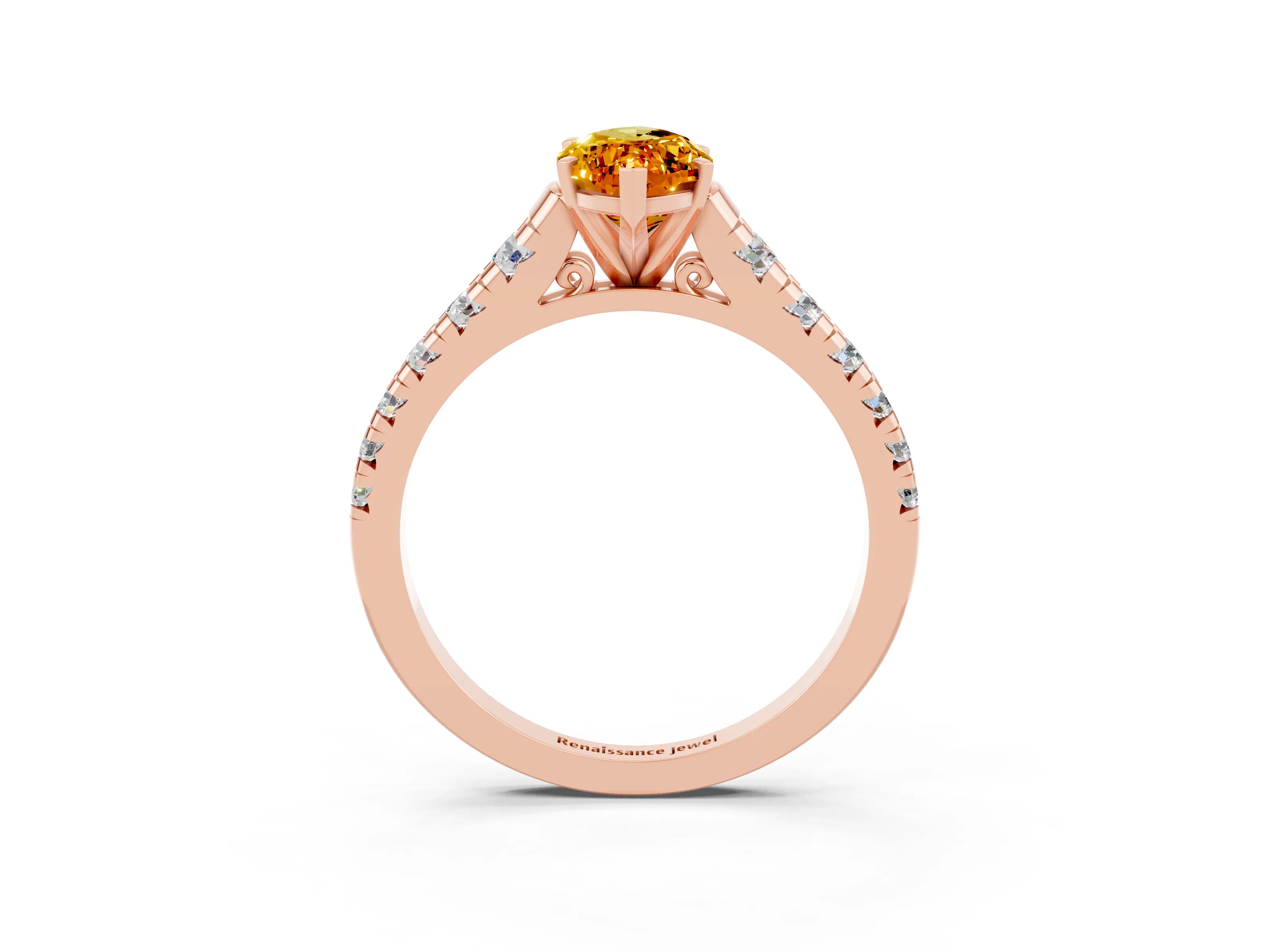 Rose gold Marquise Cut Citrine Solitaire Ring with Cathedral Setting and Pavé Band_3