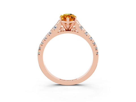 Rose gold Marquise Cut Citrine Solitaire Ring with Cathedral Setting and Pavé Band_3