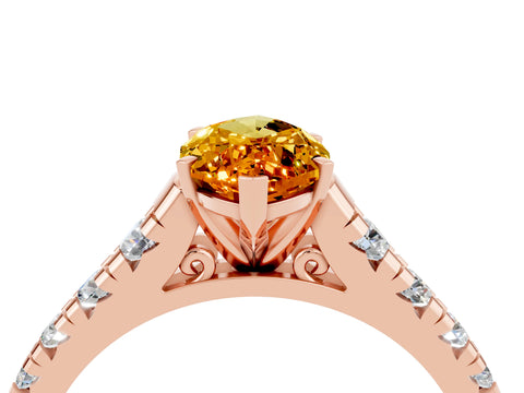 Rose gold Marquise Cut Citrine Solitaire Ring with Cathedral Setting and Pavé Band_4