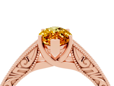 Rose gold Marquise Cut Citrine Solitaire Ring with Engraved Band and Four-Prong Setting_4