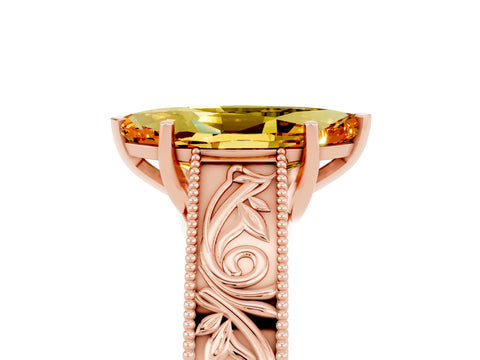Rose gold Marquise Cut Citrine Solitaire Ring with Engraved Band and Four-Prong Setting_5