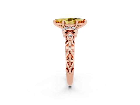 Rose gold Marquise Cut Citrine Solitaire Ring with Filigree Band and Four-Prong Setting_26