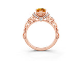 Rose gold Marquise Cut Citrine Solitaire Ring with Filigree Band and Four-Prong Setting_27