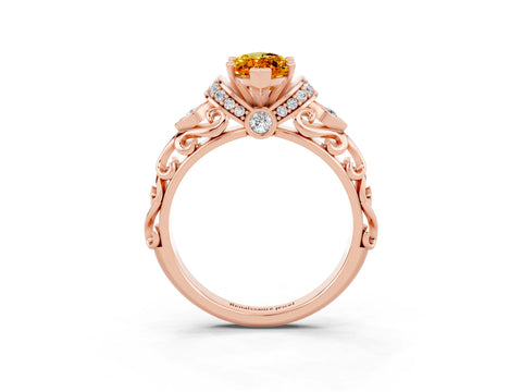Rose gold Marquise Cut Citrine Solitaire Ring with Filigree Band and Four-Prong Setting_27