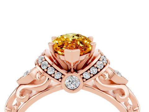 Rose gold Marquise Cut Citrine Solitaire Ring with Filigree Band and Four-Prong Setting_28