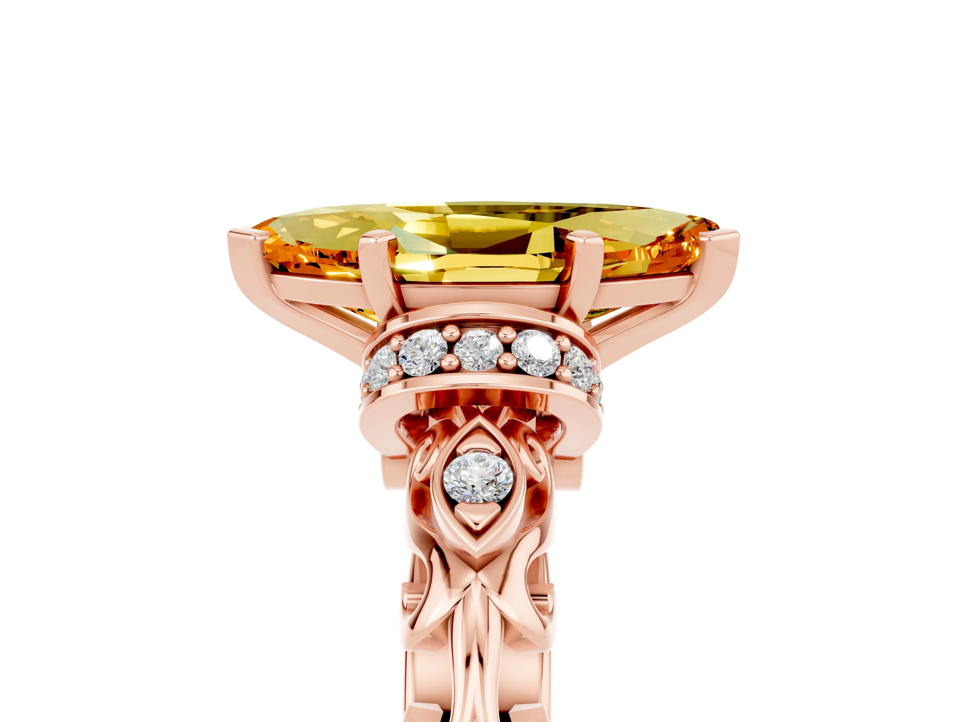 Rose gold Marquise Cut Citrine Solitaire Ring with Filigree Band and Four-Prong Setting_29