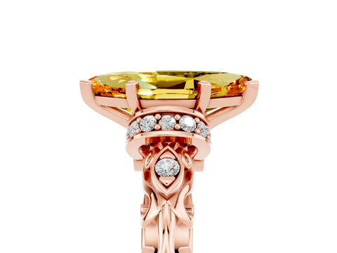 Rose gold Marquise Cut Citrine Solitaire Ring with Filigree Band and Four-Prong Setting_29