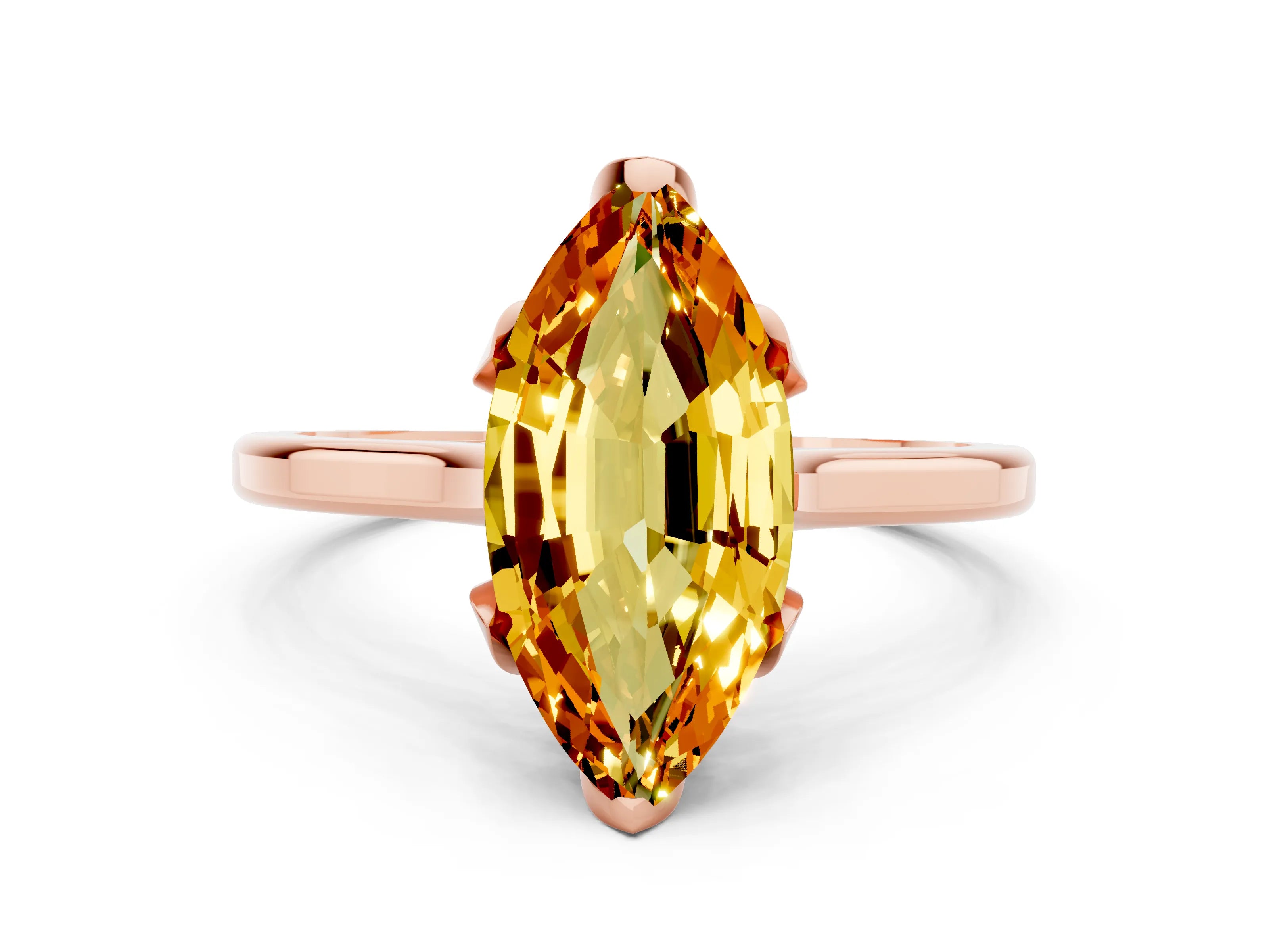 Rose gold Marquise Cut Citrine Solitaire Ring with Flower Prong Setting and Classic Band_12