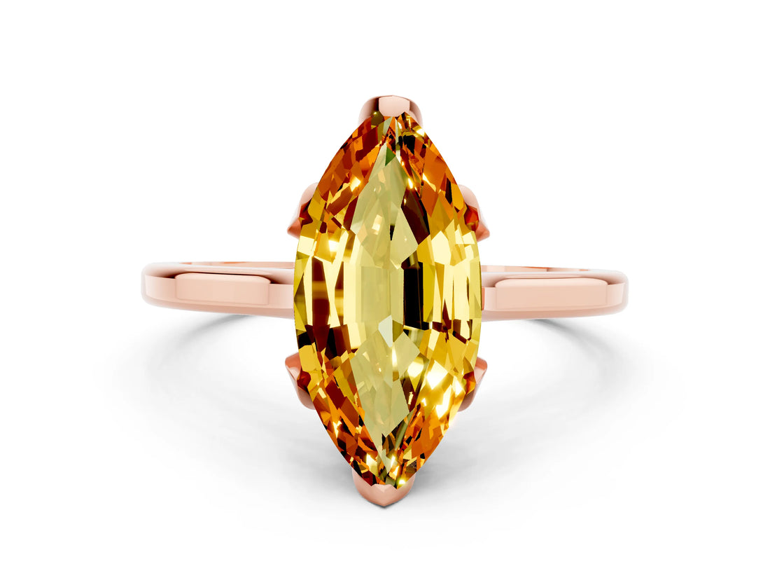 Rose gold Marquise Cut Citrine Solitaire Ring with Flower Prong Setting and Classic Band_12